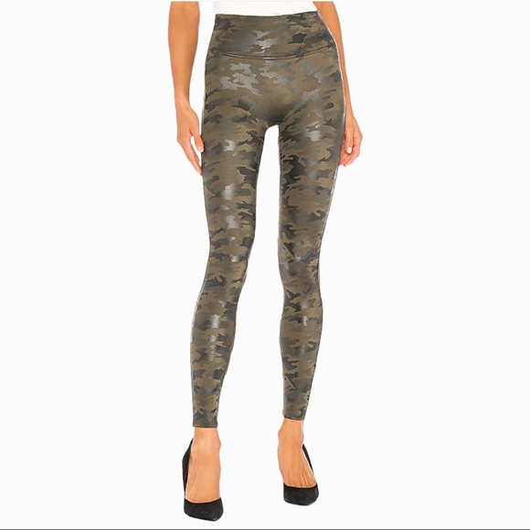 Spanx Faux Leather Green Camo Leggings